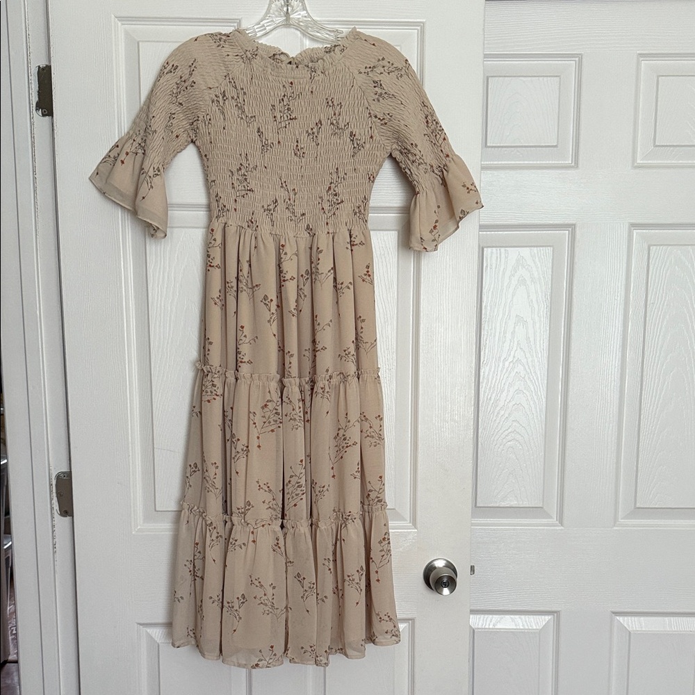 JessaKae Beige Floral Midi Dress XS